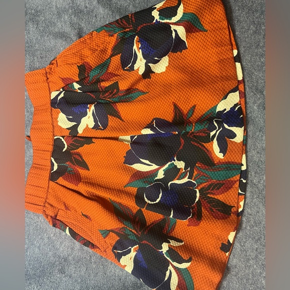 Anthropologie Maeve Maira rust orange blue floral skirt 10 circle - Picture 1 of 3
